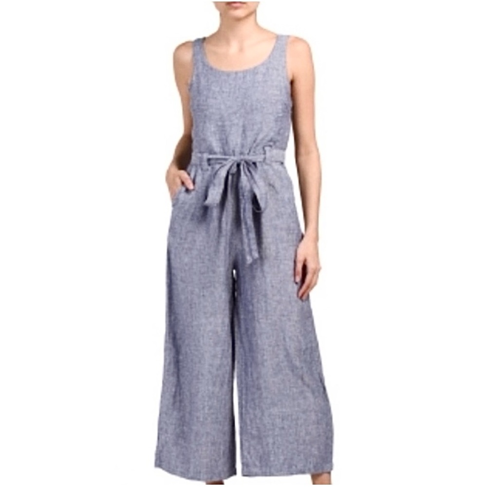 St. Tropez West Linen Striped Wide Leg Jumpsuit 100% Linen